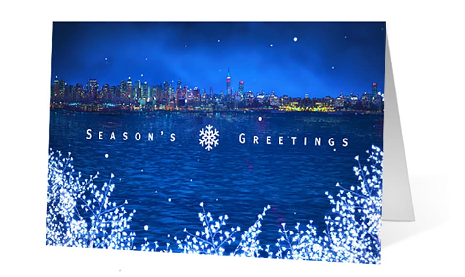 City panoramic corporate holiday greeting card thumbnail