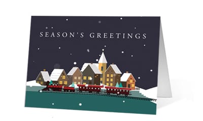 Cartoon Winter Train Greeting corporate holiday greeting card thumbnail